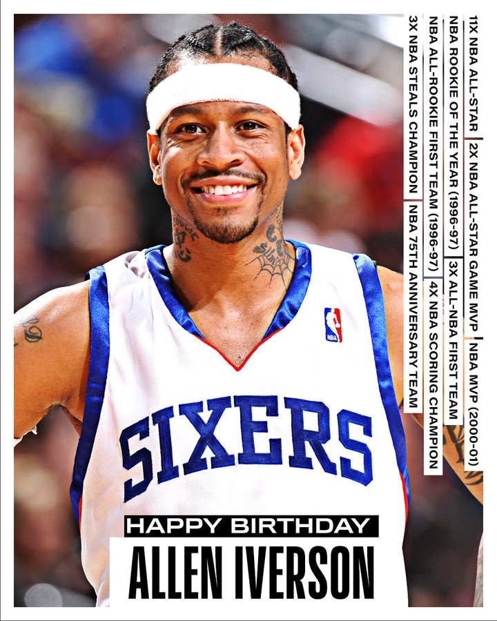 3次一陣&4屆得分王&11屆全明星&01年MVP！艾弗森50歲生日快樂??