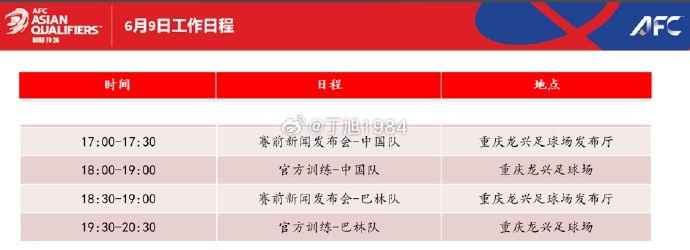 迎榮譽(yù)戰(zhàn)！國(guó)足明天17點(diǎn)開(kāi)對(duì)巴林的賽前發(fā)布會(huì)，18點(diǎn)進(jìn)行訓(xùn)練