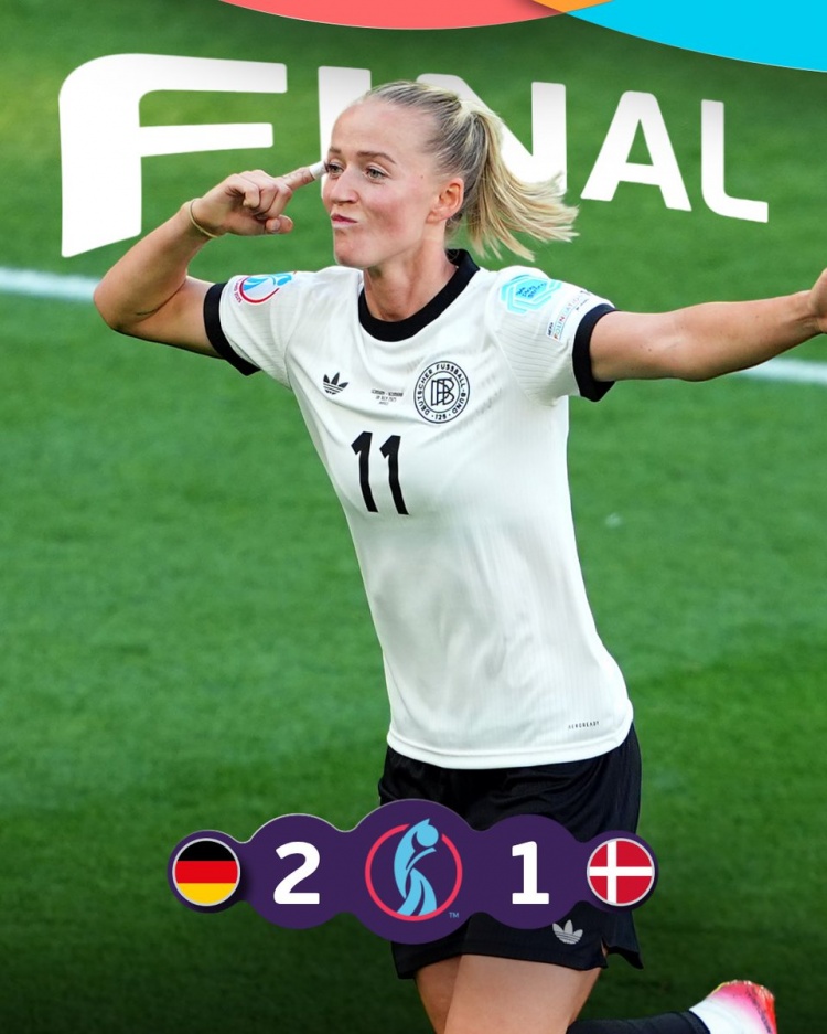 女足歐洲杯德國2-1逆轉(zhuǎn)丹麥，小組賽兩戰(zhàn)全勝提前一輪晉級八強