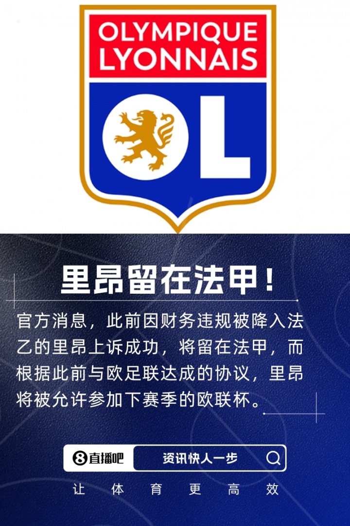 留法甲！隊報：里昂需在7月15日前注資6000萬歐 歐足聯(lián)提嚴格要求