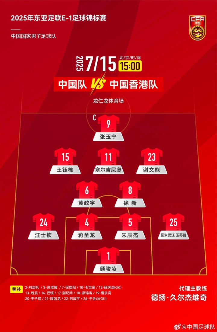 三戰(zhàn)全首發(fā)！34歲顏駿凌東亞杯三場(chǎng)均首發(fā)出戰(zhàn)，薛慶浩于金永無(wú)緣