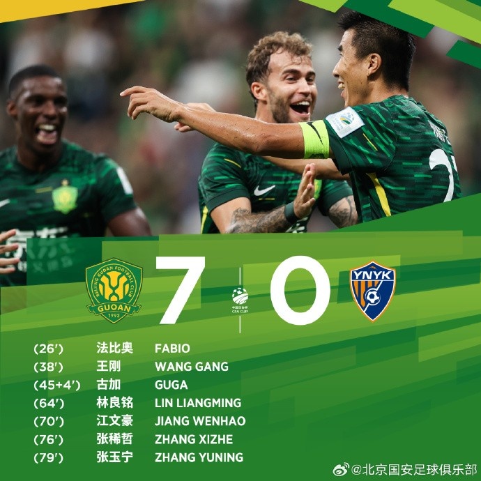 多點開花！北京國安7人完成進球，最終7-0大勝云南玉昆