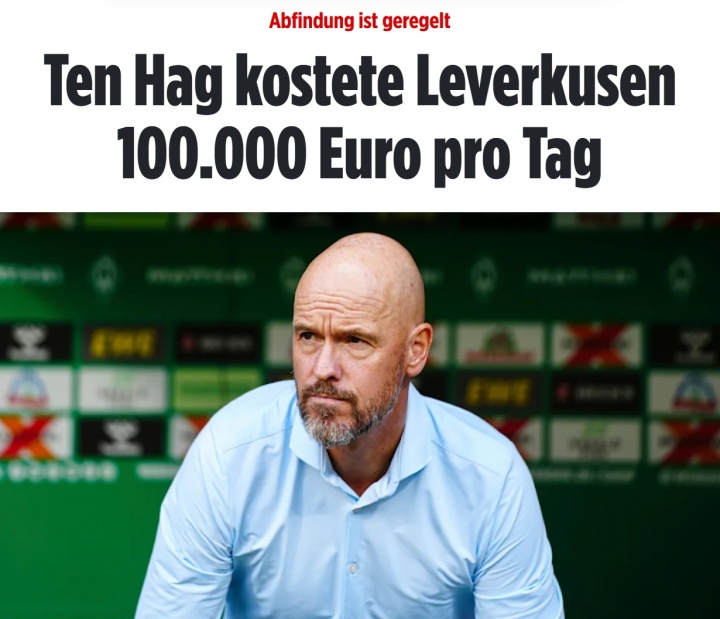 ??日入10萬歐！滕哈赫下課解約金500萬歐，兩個月工資近100萬歐