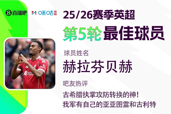 直播吧X咪咕體育|英超第5輪最佳：赫拉芬貝赫，執(zhí)掌攻防轉(zhuǎn)換的神!