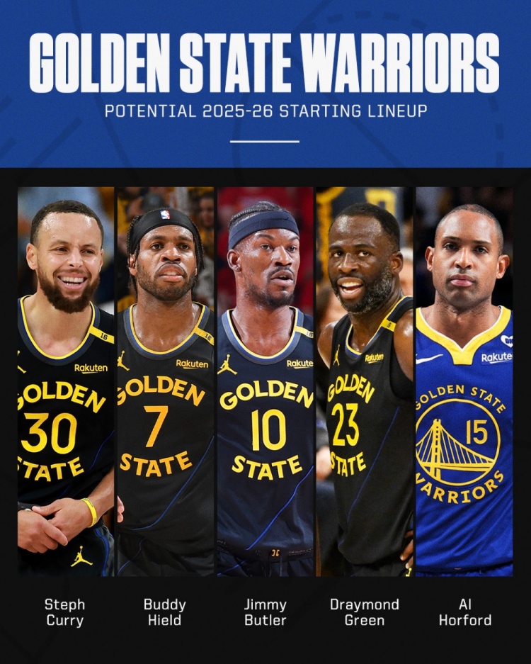 終于湊夠了！ESPN預(yù)測勇士首發(fā)：庫里 追夢 巴特勒 希爾德 霍福德