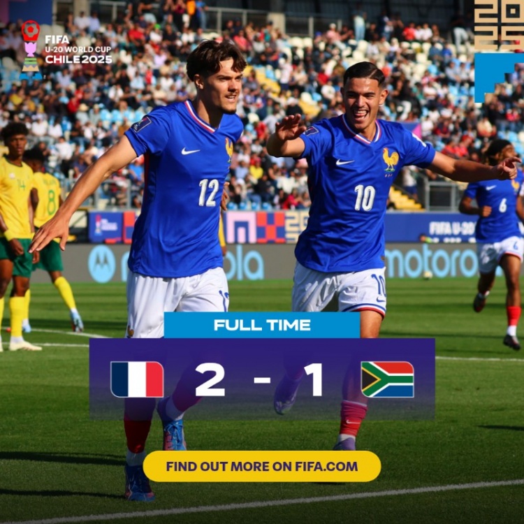 世青賽：法國U20以2-1勝南非U20取開門紅，貝爾蒙特、米沙爾破門